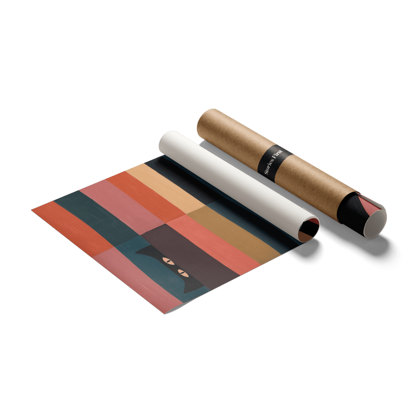 Three rolled-up posters on a green background